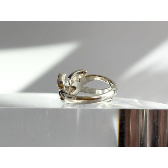 Olive Branch Natural Coral Accented Wrap 925 Sterling Silver Vintage Ring - sz 6 - Picture 5 of 13